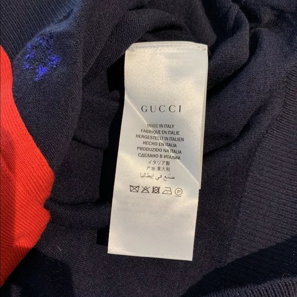 Fabulous Navy w Red trim Gucci multicolor bees cardigan size Medium (runs small) - Picture 5 of 9